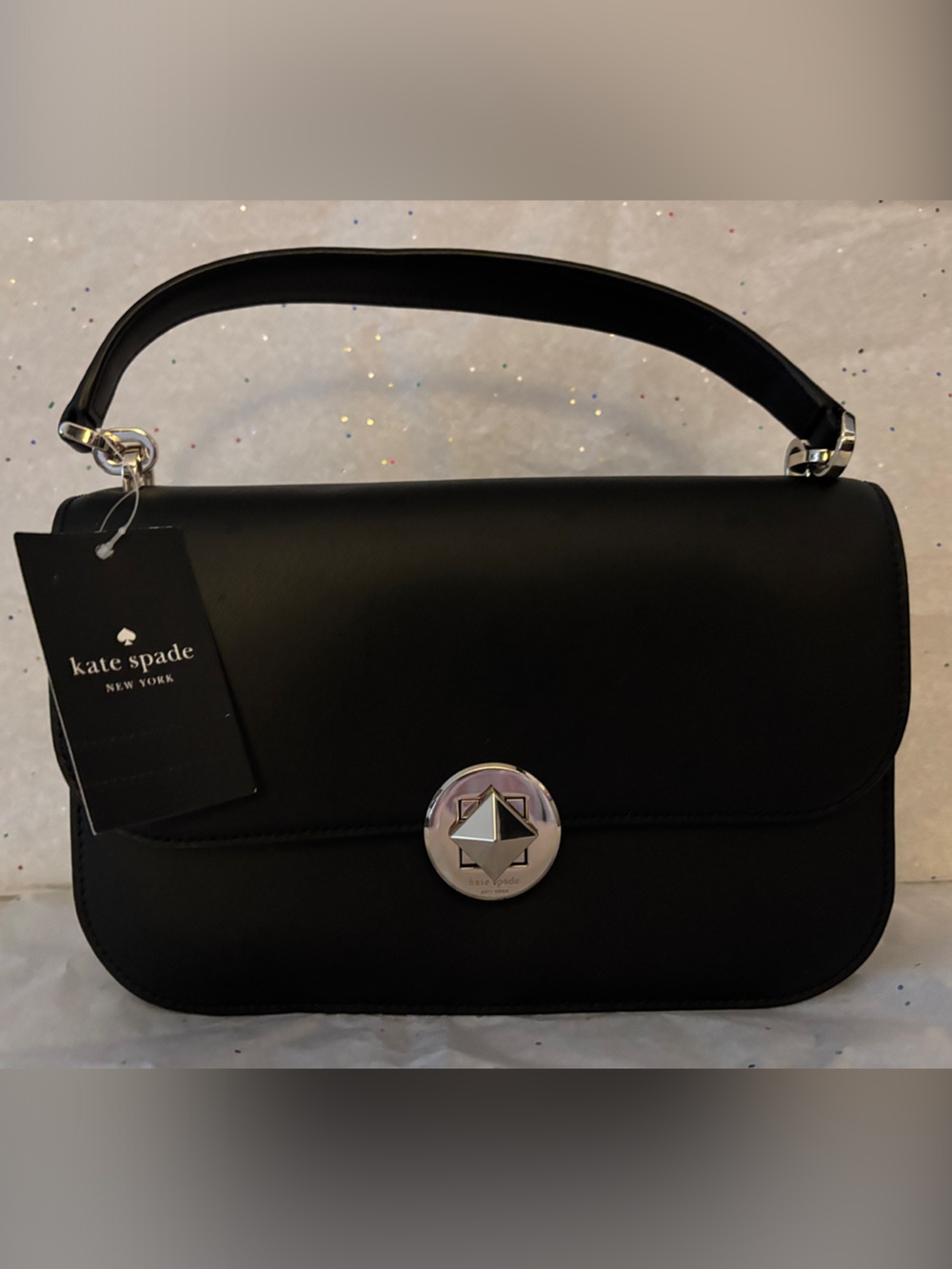 kate spade black leather shoulder bag with silver hardware